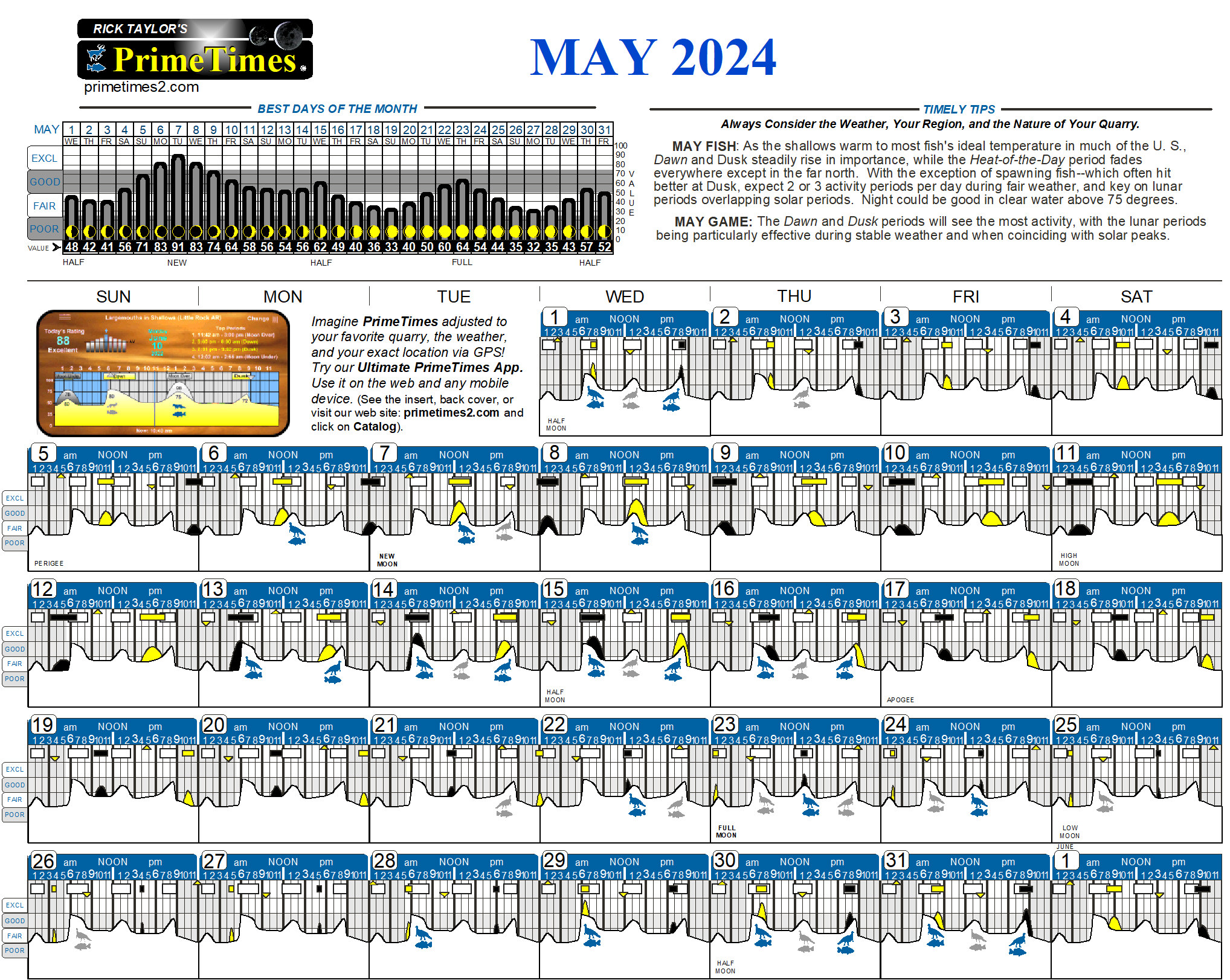 2024 2025 PrimeTimes hunting/fishing calendar best times solunar table